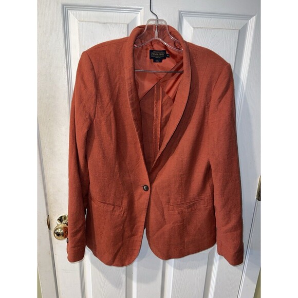 Pendleton Blazer Womens 14 Linen Blend Orange Preppy Corpcore Minimalist Jacket - Picture 8 of 8